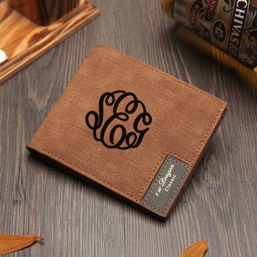 Custom Monogram Wallet Gift For Men Brown