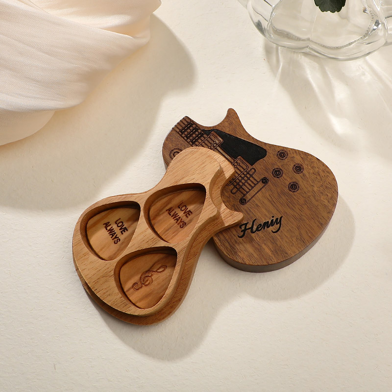 Personalized Wooden Guitar Picks with Case