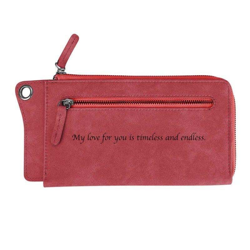 Women's Photo Engraved Wallet Long Style Leather Red