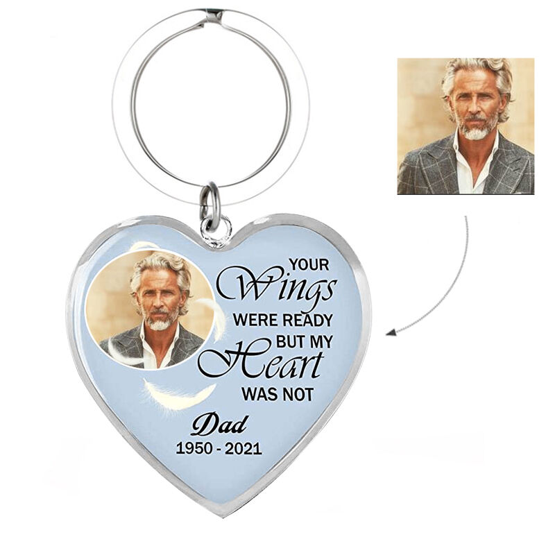 "Your Wings Are Ready But My Heart Was Not" Custom Photo Memorial Keychain