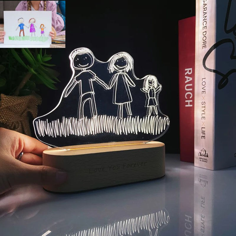Customized Children's Comic LED Acrylic Lights with Wood Stand for Kid
