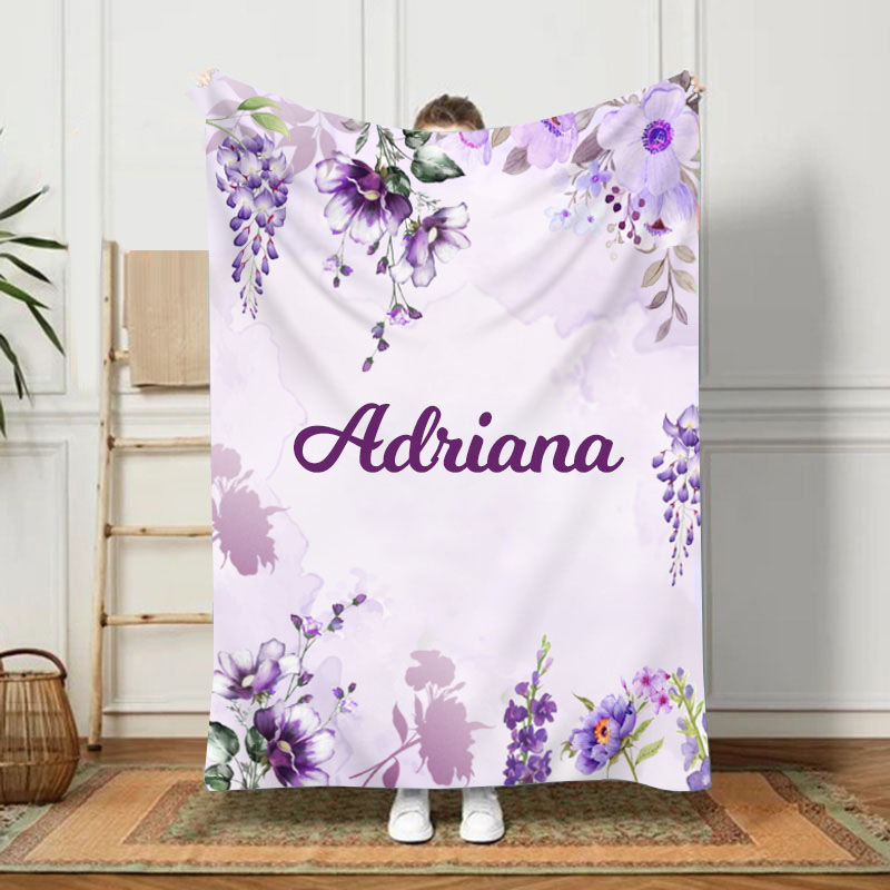 Personalized Name Flowers Pattern Blanket Stylish And Modern Gift