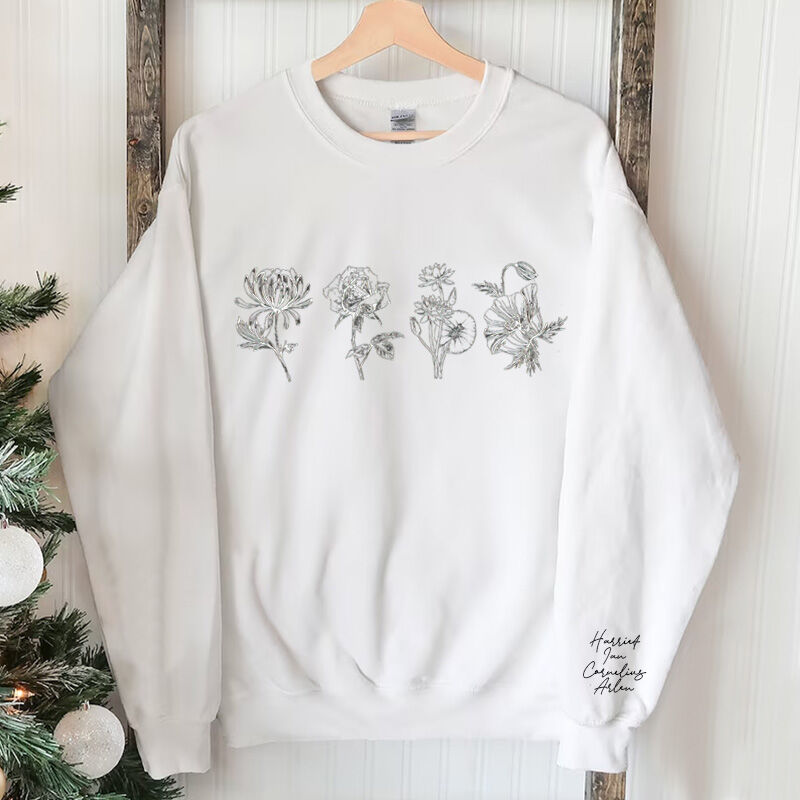 Personalized Sweatshirt with Custom Name and Flower for Mother's Day