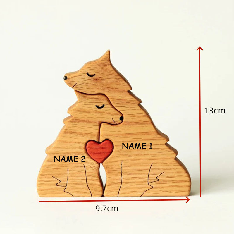 Personalized Couple Wolf Wooden Puzzle With Heart Valentine's Day Gift