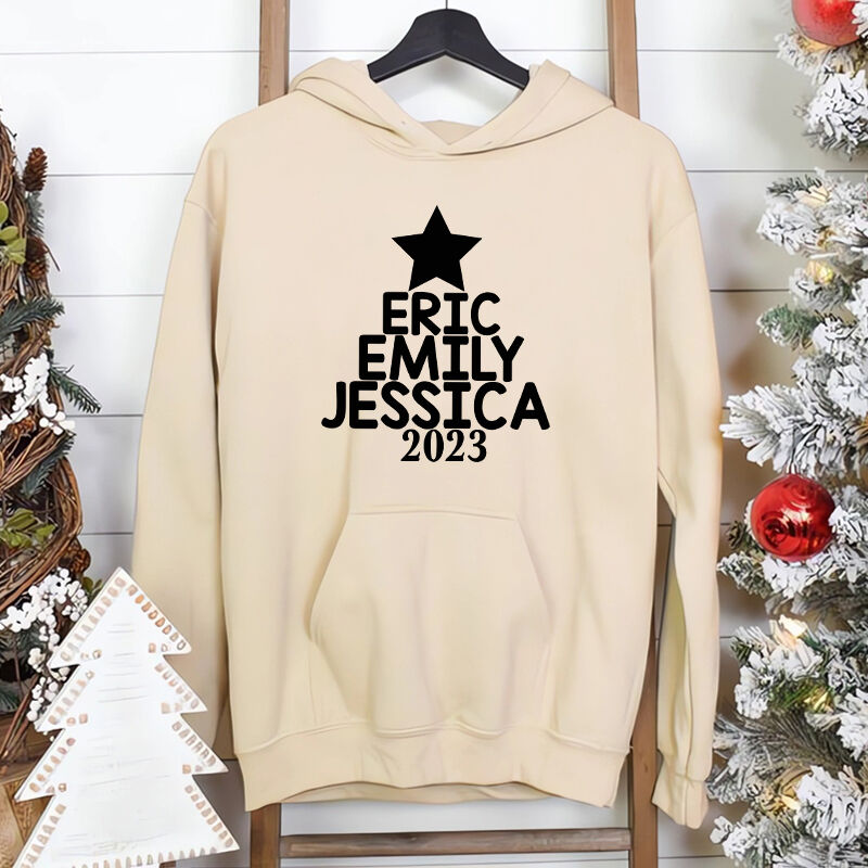 Personalized Hoodie with Custom Names Christmas Tree Design Gift for Family