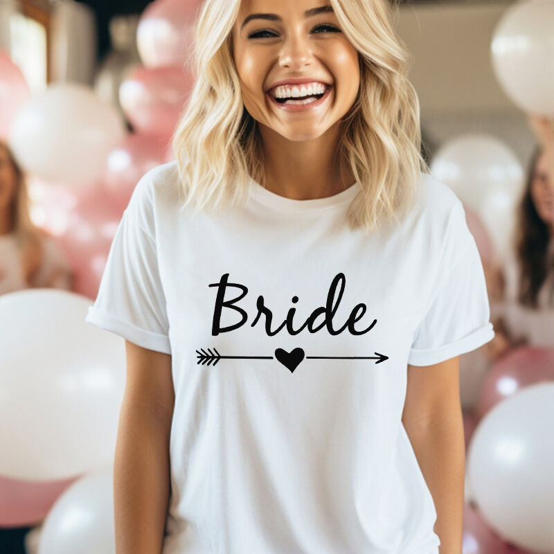 Personalized T-shirt Team Bride with Heart Arrow Design Gift for Bachelorette Party