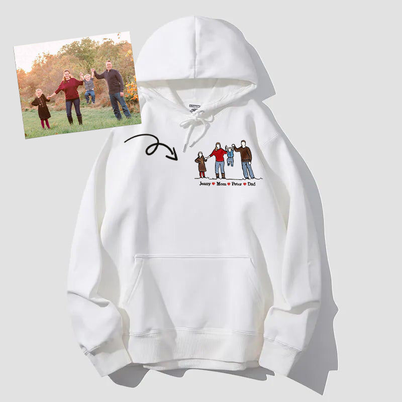 Personalized Hoodie Custom Embroidered Colorful Family Photo with Names Attractive Gift for Parents