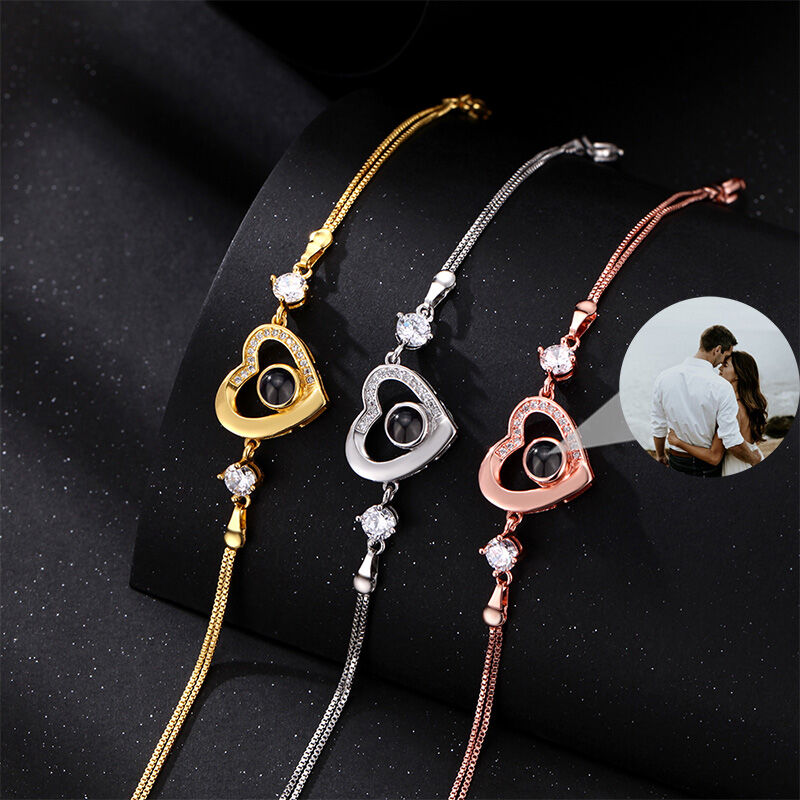 Personalized Projected Picture Bracelet With Heart-Shaped Pendant Sweet Gift For Girlfriend