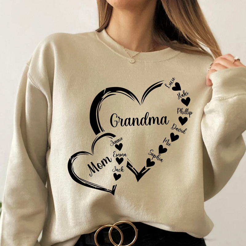 Personalized Sweatshirt Grandma and Mom Connected By Love Heart Design Unique Mother's Day Gift