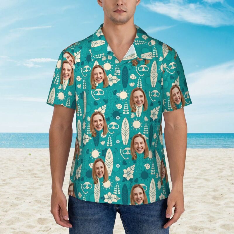 Camicie hawaiane personalizzate Aggiungi foto del viso Camicie casual per lui