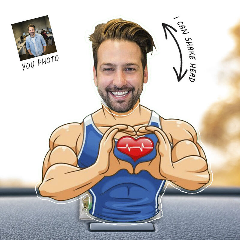 Personligt Bobblehead akrylstativ Hjärtmuskelman anpassat foto Rolig present till vänner
