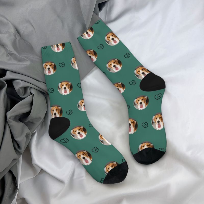 Personalized Face Socks with Line Heart Pattern Gift for Pet Owners