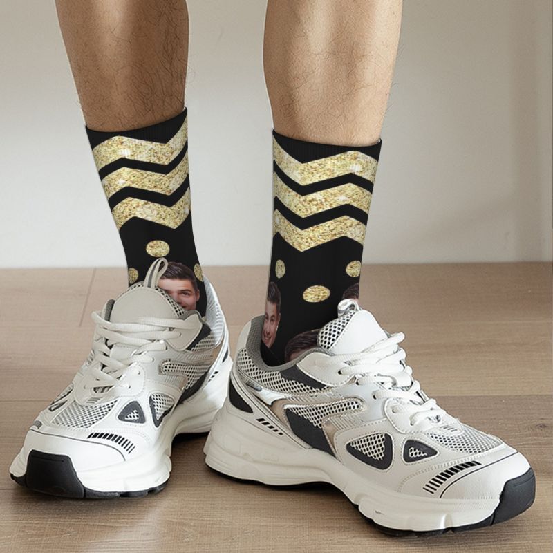 Personalized Face Socks Gold Polka Dot Pattern Christmas Gift for Men