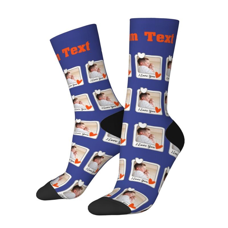 Chaussettes personnalisées avec photo et texte pour cadeau de fête des pères pour papa