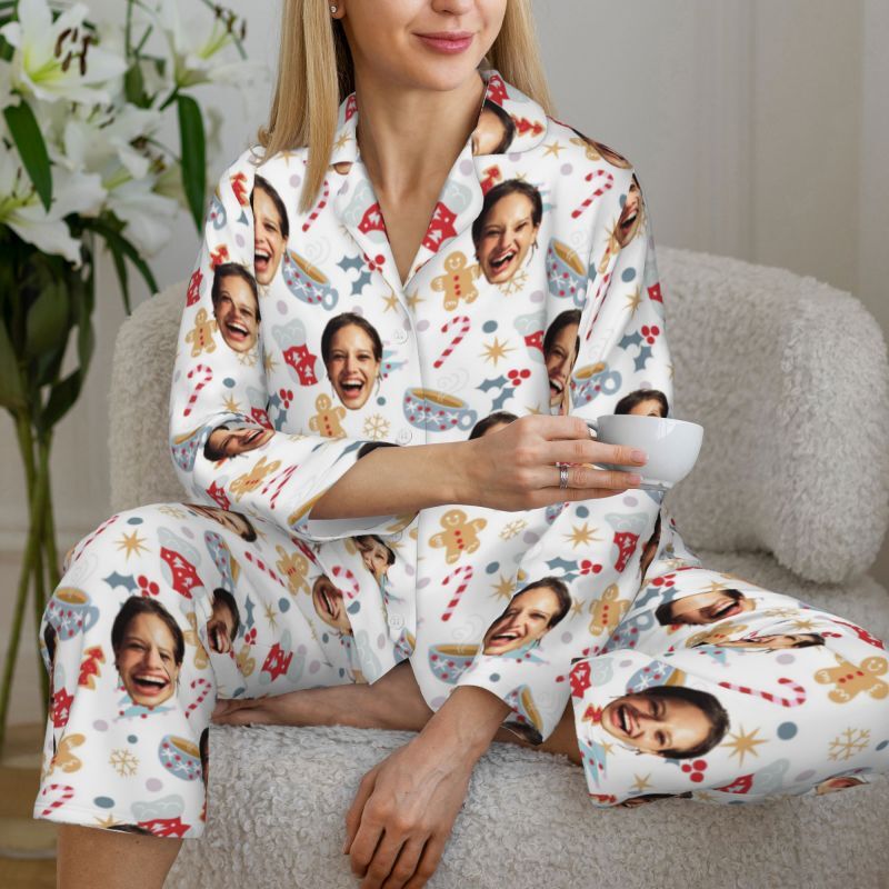 Personalisierte Pyjamas benutzerdefinierte Foto Lebkuchenmann Weihnachten Strumpf Baum Design Nettes Geschenk für Sie