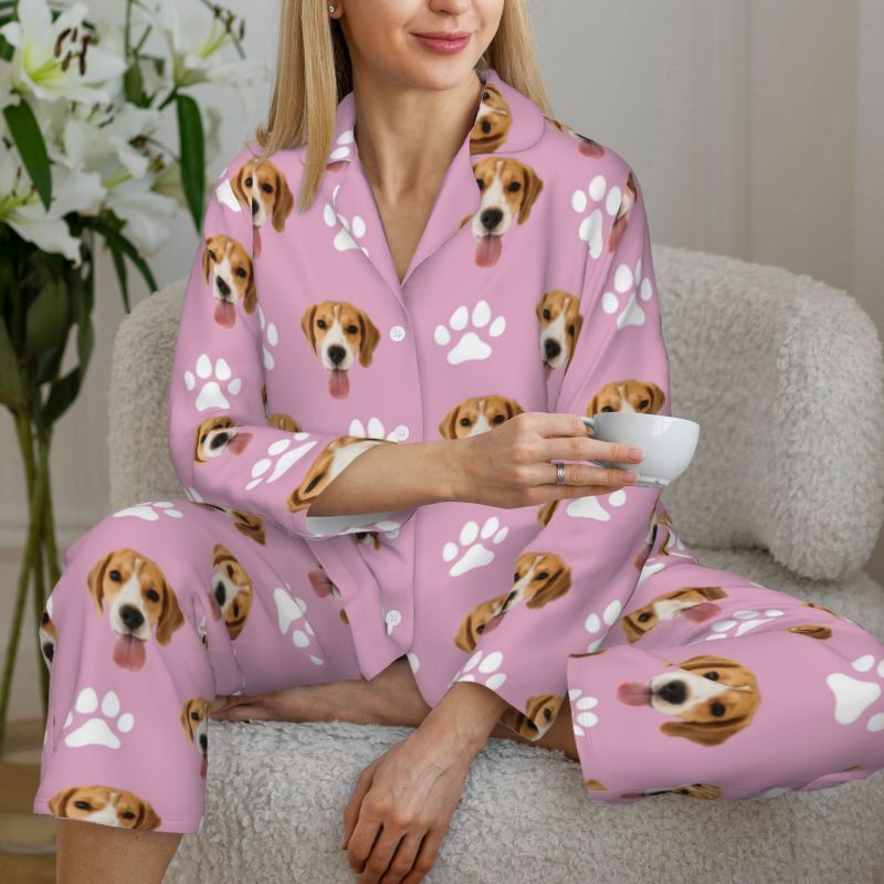 Personalized Pajamas Custom Pet Photo Optional Color Pawprints Design Great Gift for Pet Lovers