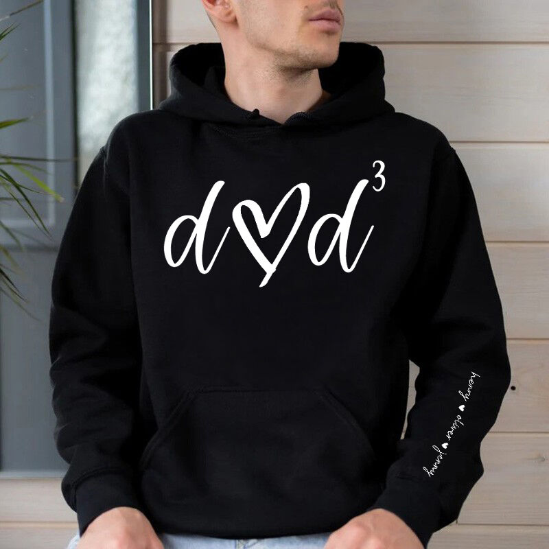Personalized Hoodie Dad Heart with Kids Name On The Sleeve Unique Design Perfect Father's Day Gift