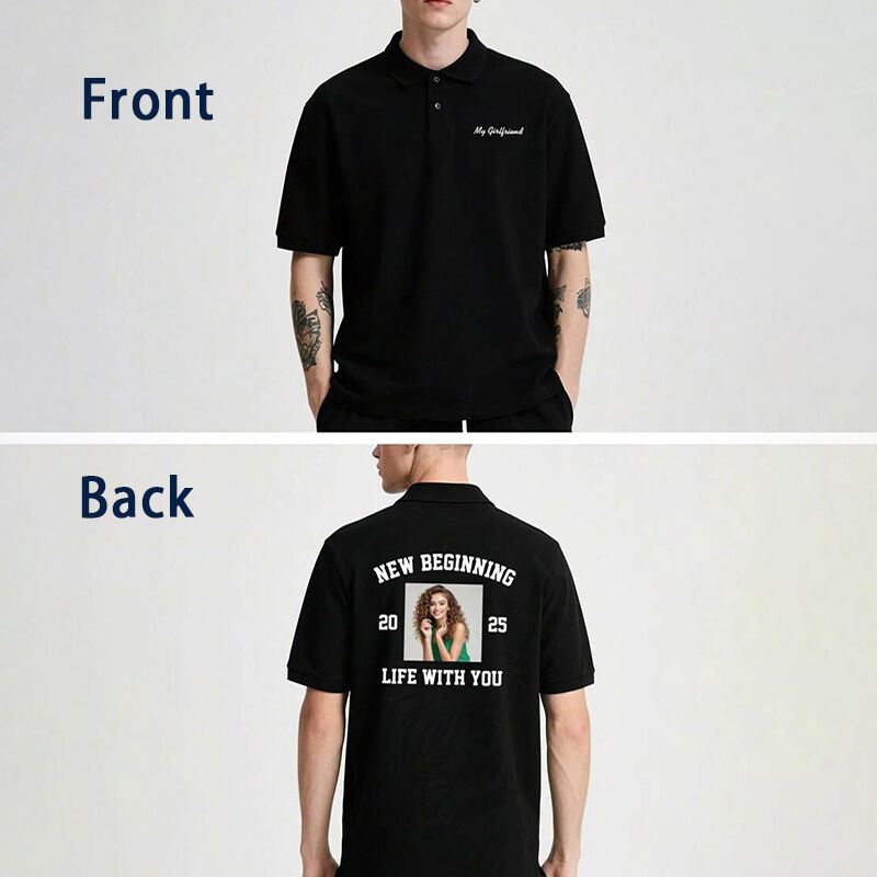 Personalized Engraving Polo Shirt with Custom Photo Romantic Gift for Couples