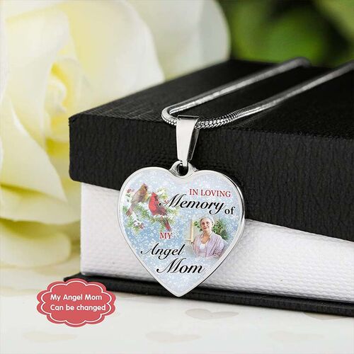 "In Loving Memory of My Angel Mom" Custom Photo Memorial Necklace