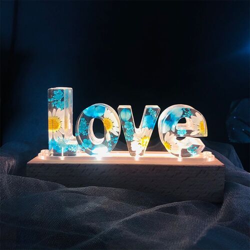 Personalized Dried Flowers Resin Letter Lamp-For Kid