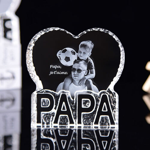 Cadre photo personnalisé en cristal Papa Heart gravé au laser