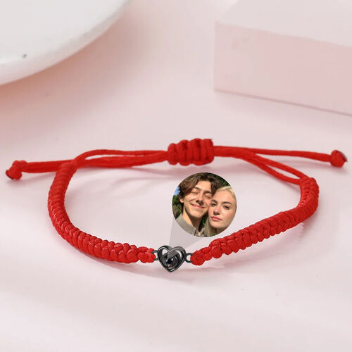 Custom Simple Fashion Red Rope Heart Shaped Picture Projection Bracelet