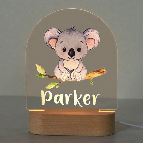 Lampe en bois Acrylique Personnalisée Koala Cartoon Nom de l'Enfant Personnalisé pour Bébé