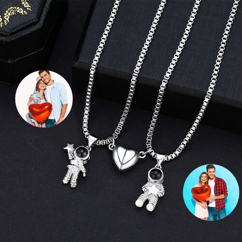 Personalized Astronaut Projection Photo Couple Necklace