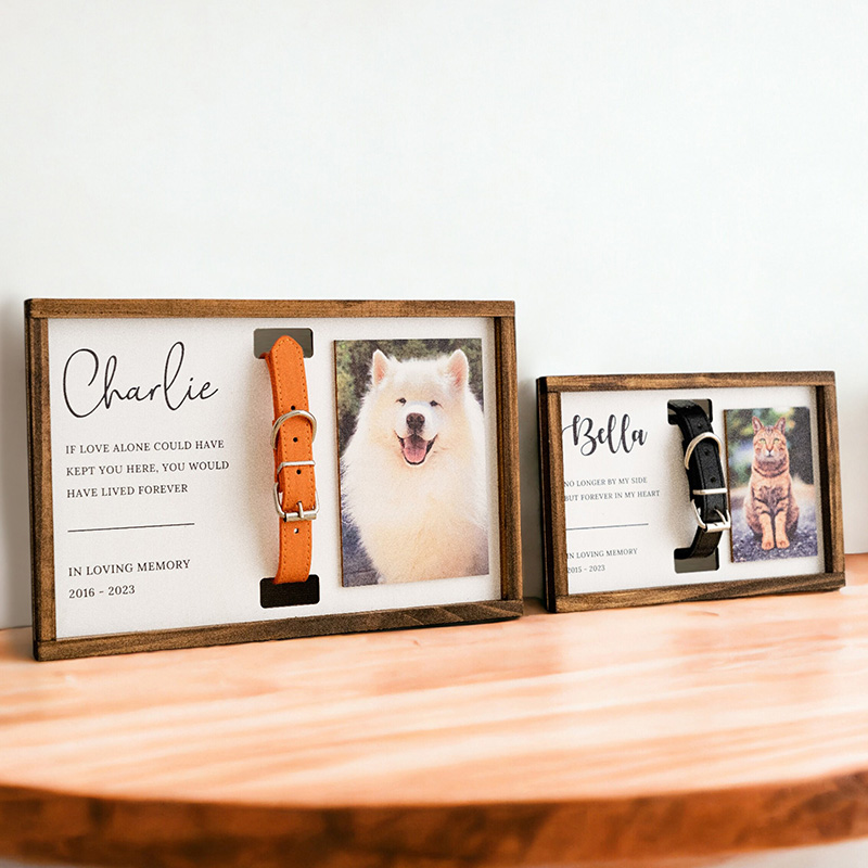 Personalized Pet Collar Photo Frame With Custom Text Memorial Gift For Pet Lovers