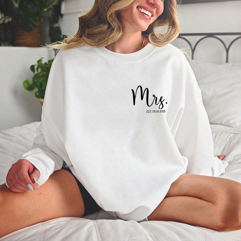Personalized Sweatshirt Custom Date with Mrs Logo Design Simple Unique Gift for Wife