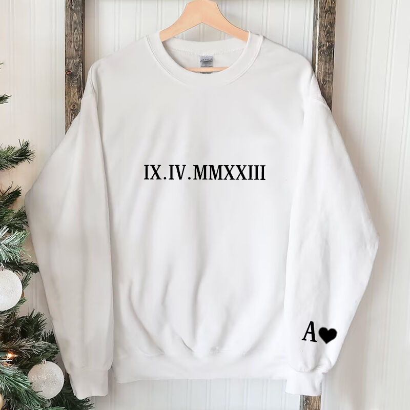 Personalized Sweatshirt with Embroidered Roman Numeral Date And Initial Perfect for Couple's Anniversary