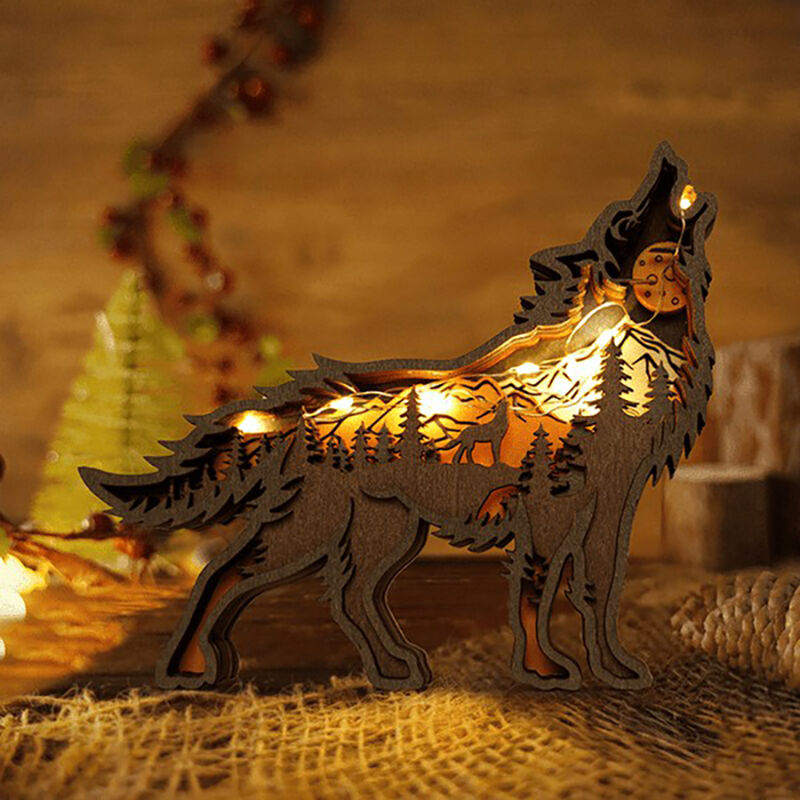 Wolf 3D Wood Carving Decorative Light Interesting Gift for Friends