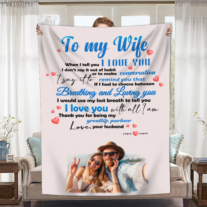 Personalized Picture Blanket with Custom Name Romantic Gift for Wife