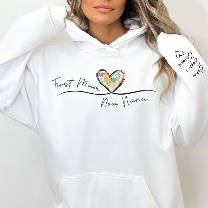 Personalized Hoodie First Mom Now Grandma Colorful Heart Design Unique Mother's Day Gift