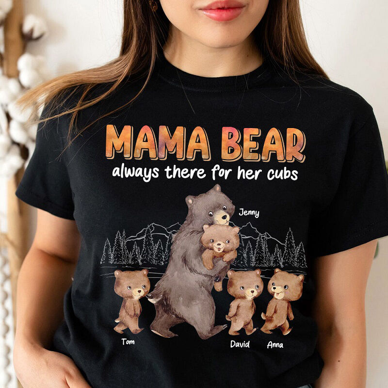 Personalisiertes T-Shirt Mama Bär immer da für ihre Jungen benutzerdefiniertes Design Perfektes Geschenk zum Muttertag