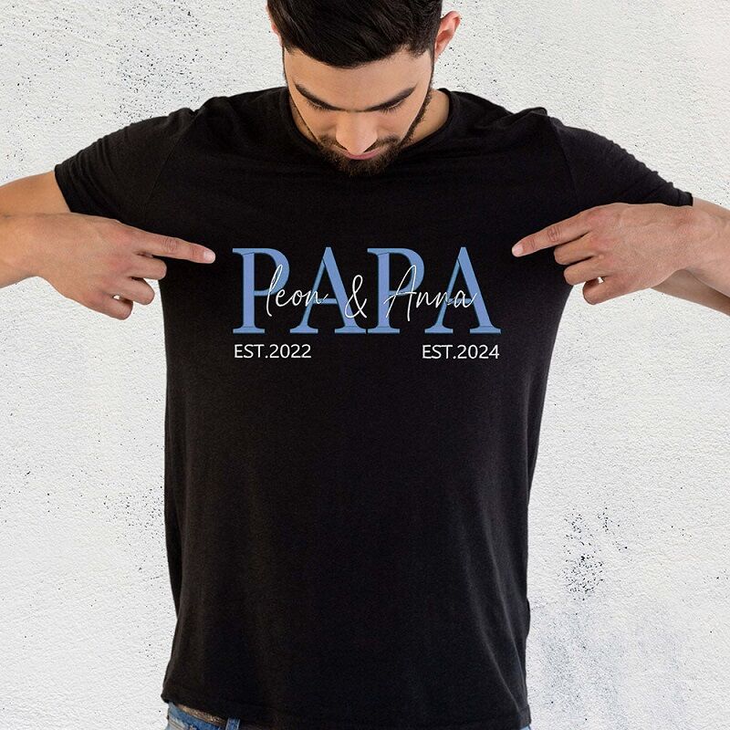 Maglietta personalizzata Papa ricamata con nomi e data personalizzati Regalo unico
