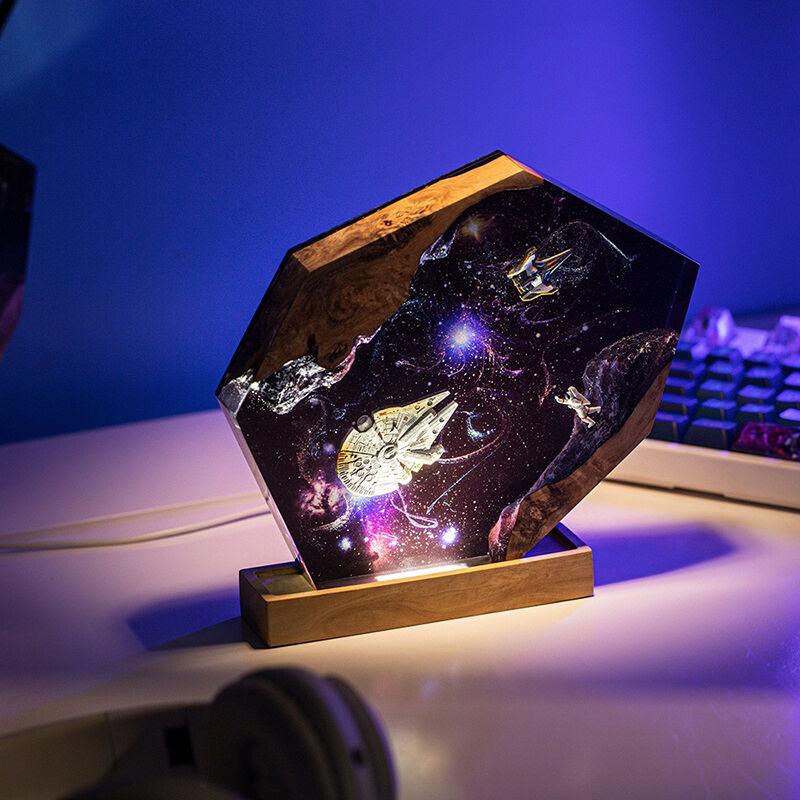 Space Galaxy And Interstellar Resin Wood Lamp Best Present for Family