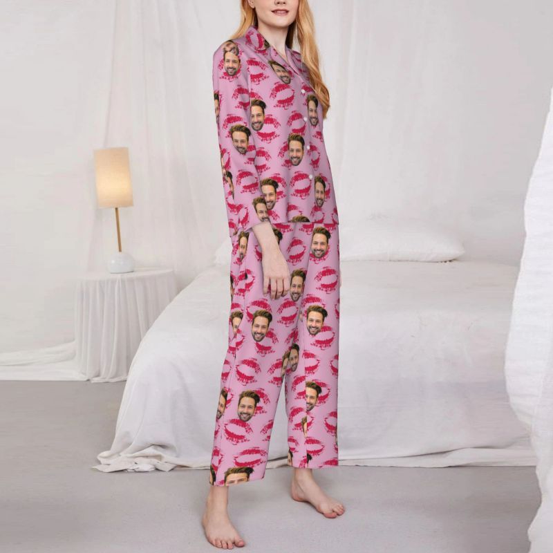 Personalized Pajamas Custom Couple Photo Passionate Kiss Pattern Design Perfect Gift for Lovers