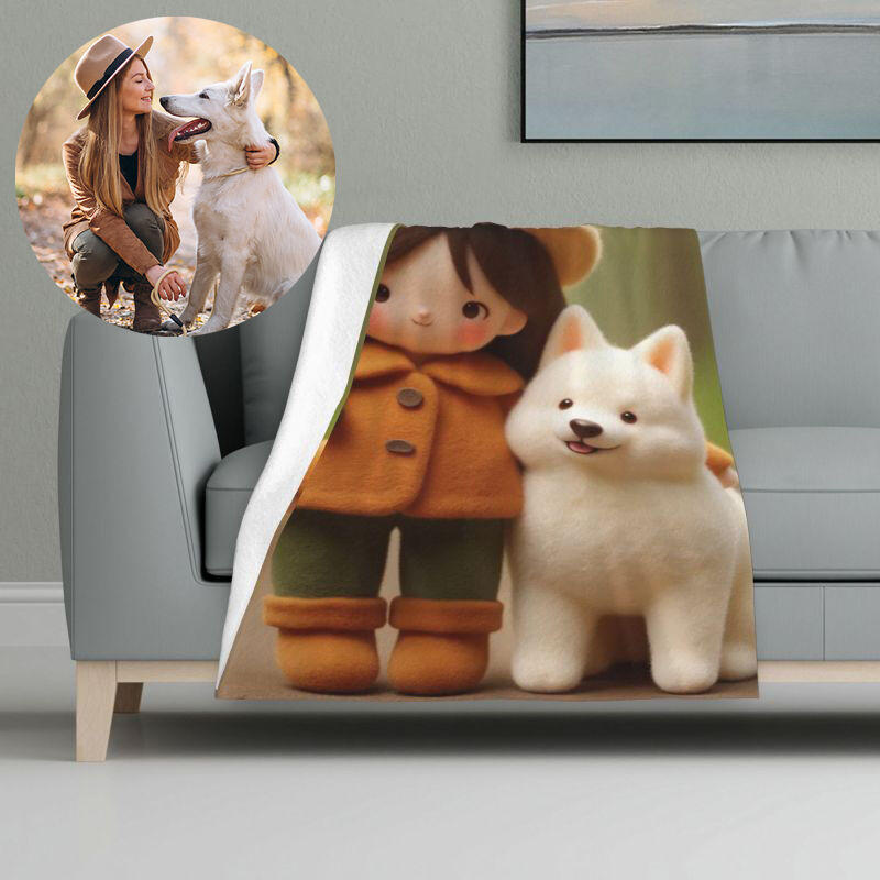 Personalized Felt Style Cartoon Picture Blanket Cute Gift for Your Love