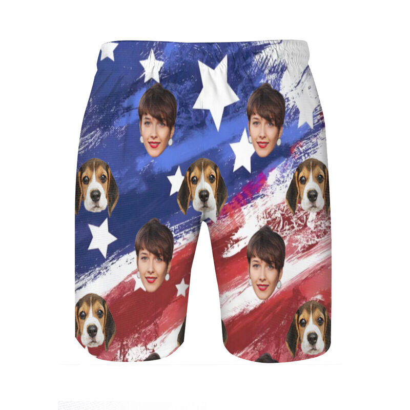 Short de plage pour homme personnalisé avec photo et motif de drapeau en arrière-plan Meilleur cadeau pour lui