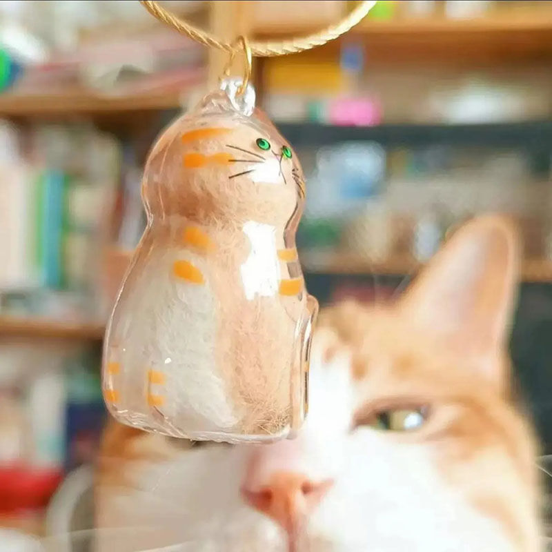 キーホルダー 猫 遺毛 抜け毛 収納 透明ボトル メモリアルグッズ