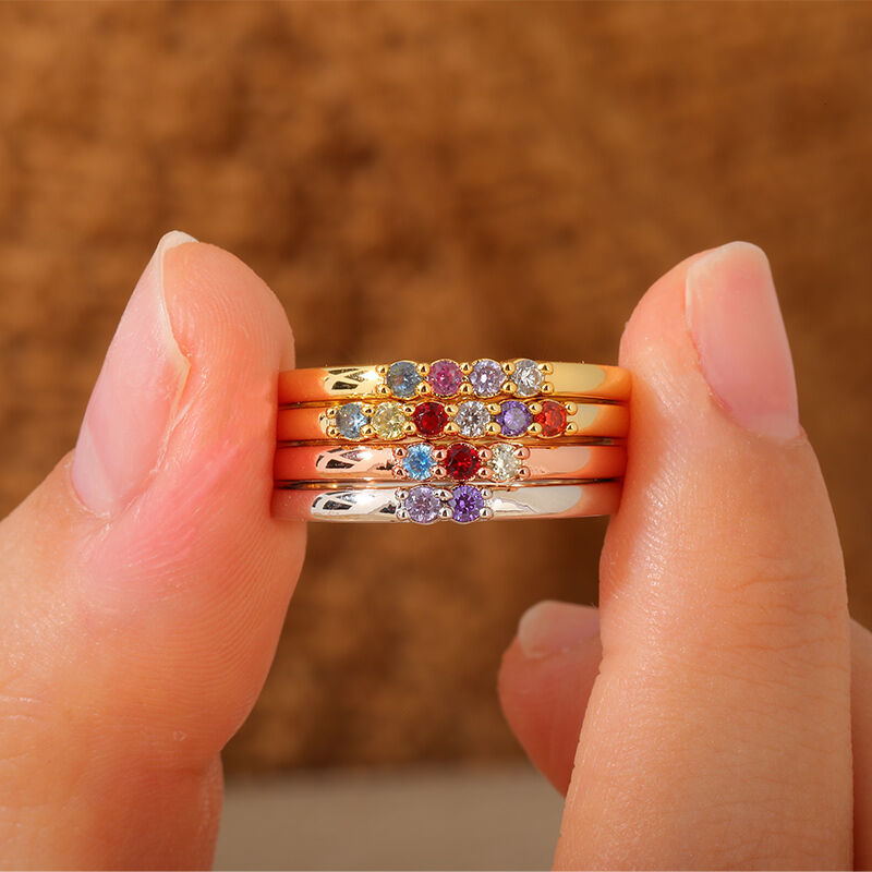 Bague personnalisée à 2 pierres de naissance Cadeau exquis pour la fête des mères