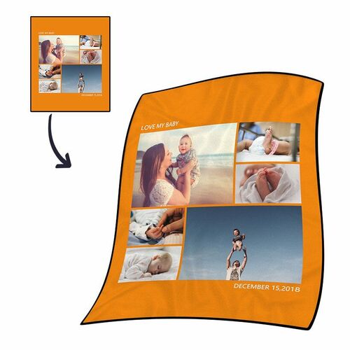 Coperta in pile corallo personalizzata con 6 foto con incisione