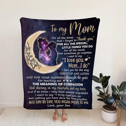 Personalized Flannel Letter Blanket Moon Star Pattern Black Blanket Gift from Son for Mom