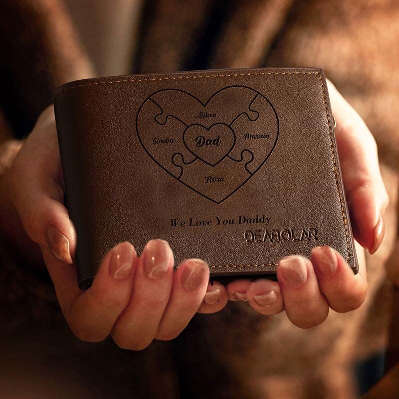 Portefeuille personnalisé gravé Portefeuille en forme de cœur avec nom Cadeaux pour la fête des pères