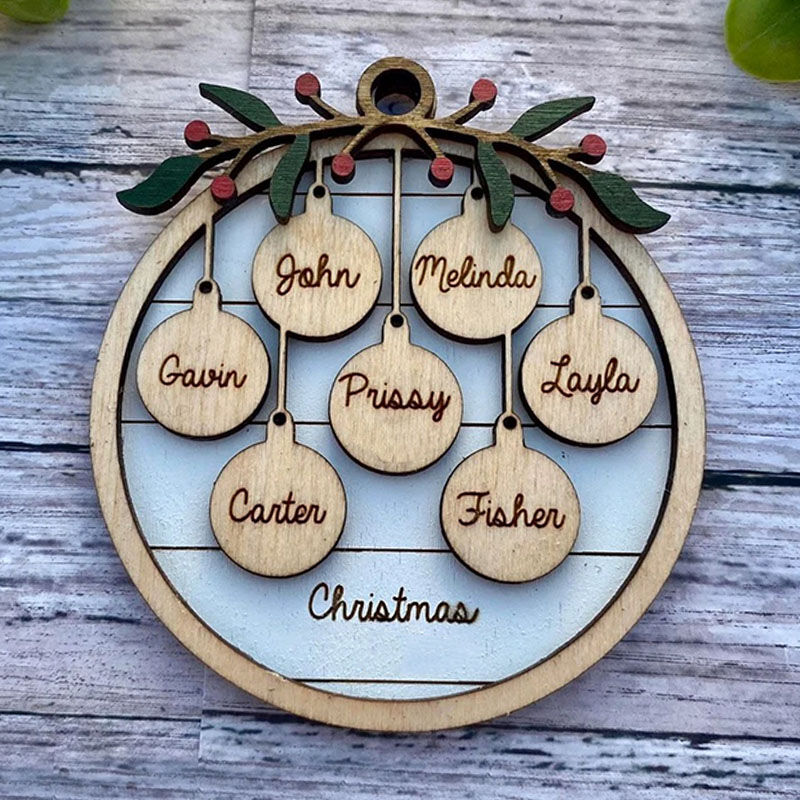 Personalized Custom Round Christmas Floral Family Name Wooden Decoration Gift