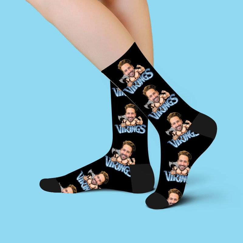 Custom Face Picture Socks Printed with Vikings for Man