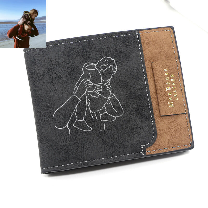 Personalized Simple Men's Trifold Wallet Custom Sketch Photo for Husband