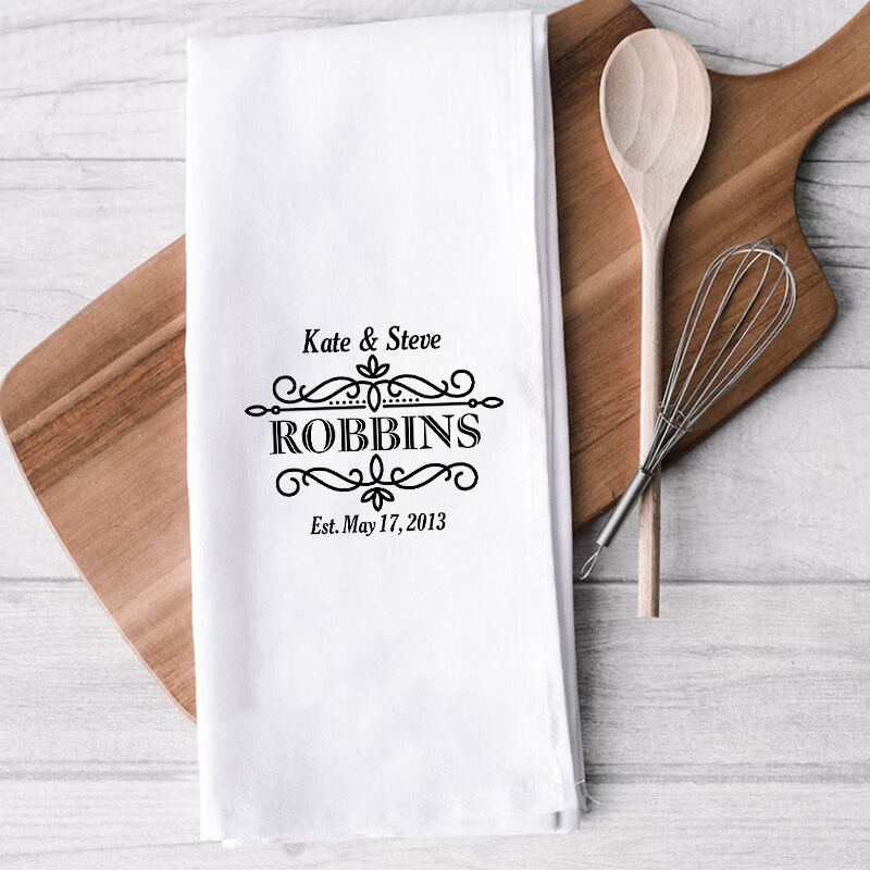 Personalized Towel with Custom Name and Date Gorgeous Line Art Design Gift for Couple