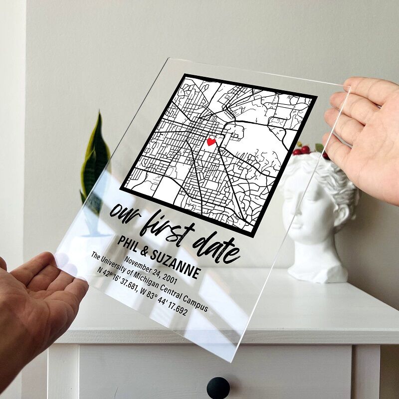 Personalized Acrylic Plaque Our First Date with Custom Special Day Map Design Unique Gift for Couple's Anniversary